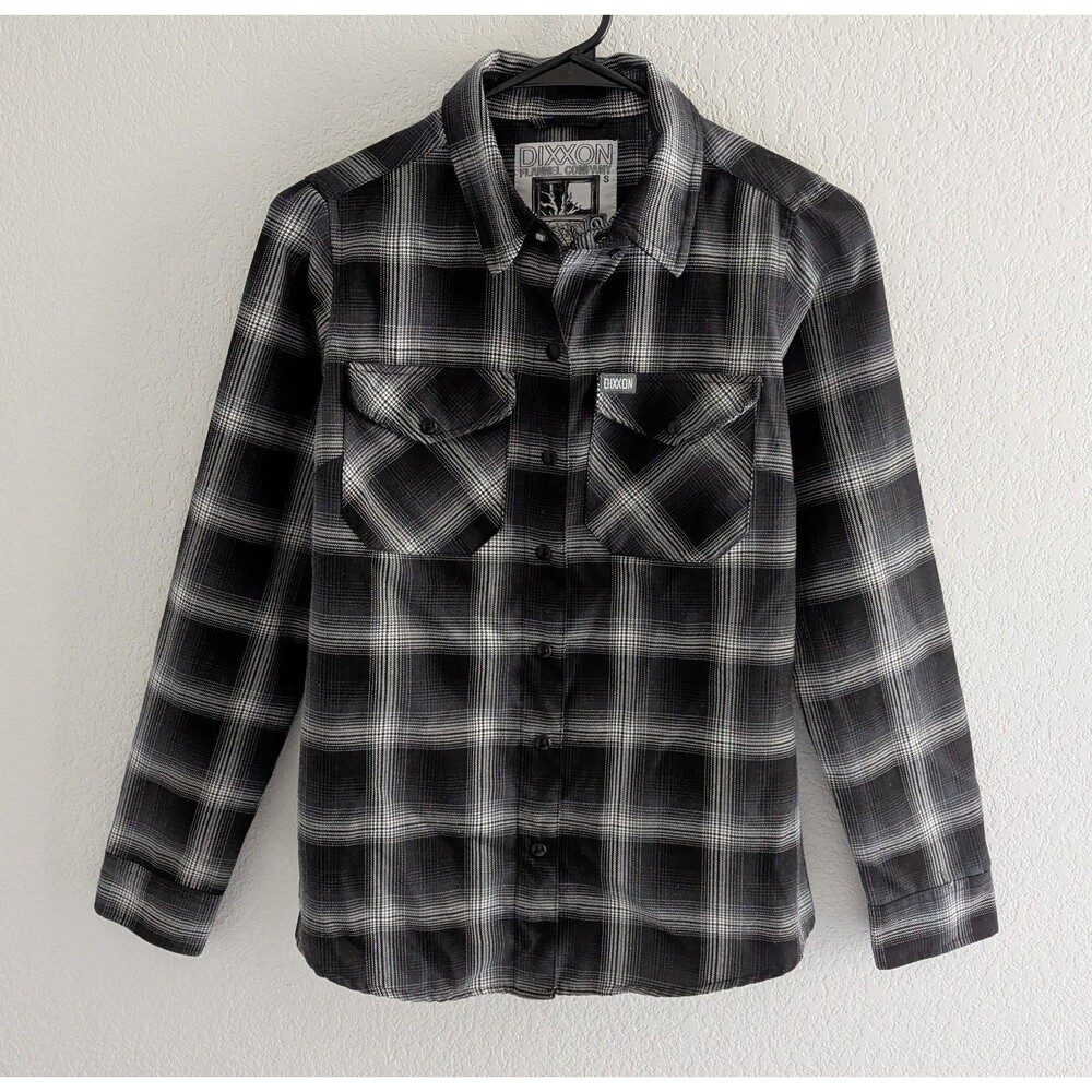Dixxon Static Flannel Women's Size Small Black Plaid Long Sleeve Snap Shirt